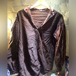 Vintage Boho Dark Brown Long Sleeve Blouse